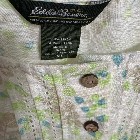 NWT Eddie Bauer Green and Yellow Buttoned Tank Top Linen Blend Blouse Size XXL - Picture 2 of 6